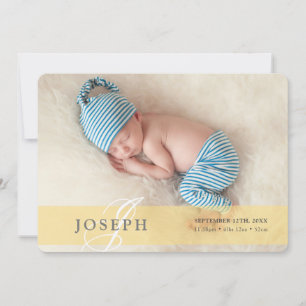 PHOTO BABY ANNOUNCEMENT initial overlay boy yellow