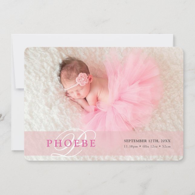 PHOTO BABY ANNOUNCEMENT initial overlay girl pink (Front)