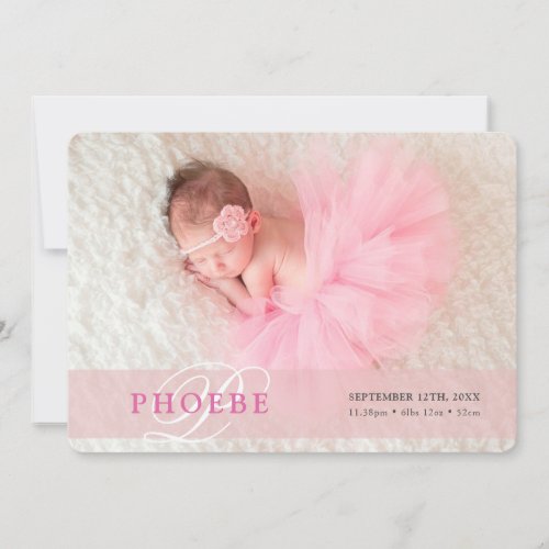 PHOTO BABY ANNOUNCEMENT initial overlay girl pink