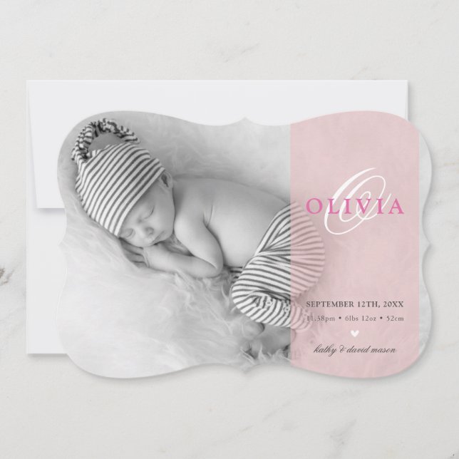 PHOTO BABY ANNOUNCEMENT initial overlay pink (Front)