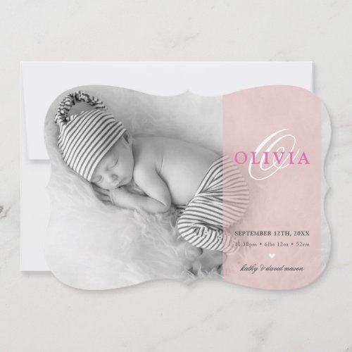 PHOTO BABY ANNOUNCEMENT initial overlay pink