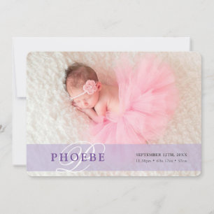PHOTO BABY ANNOUNCEMENT initial overlay purple