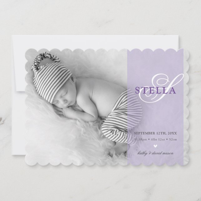 PHOTO BABY ANNOUNCEMENT initial overlay purple (Front)