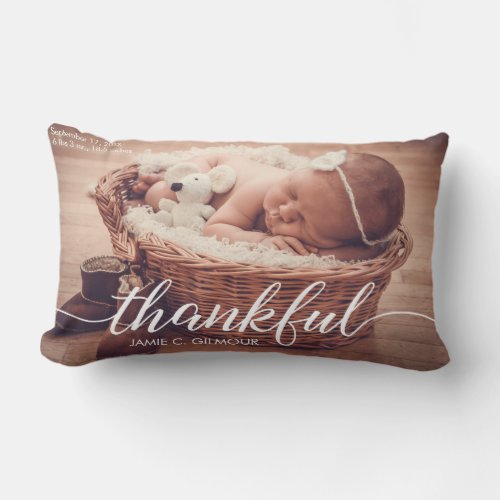 Photo baby announcement pillow thankful