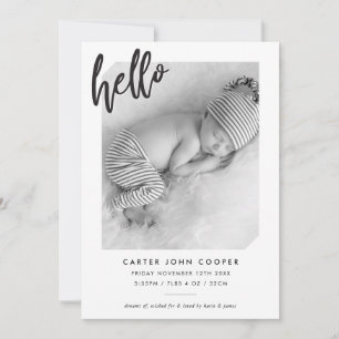 PHOTO BABY ANNOUNCEMENT simple modern hello script