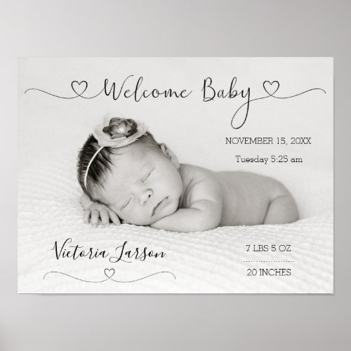 Photo Baby Birth Statistic Announcement Poster