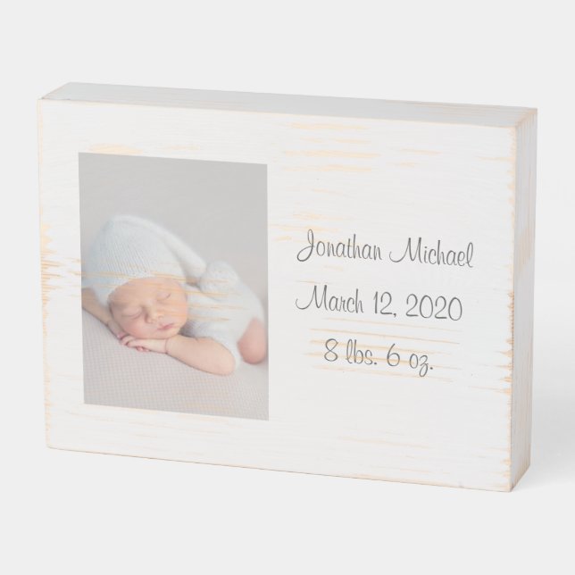 Photo Baby Boy|Girl Birth Announcement Wooden Box Sign (Angled Horizontal)