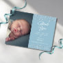 Photo Baby Boy Script Love Hearts Thank You Birth Announcement Postcard