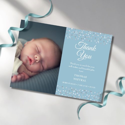 Photo Baby Boy Script Love Hearts Thank You Birth Announcement Postcard