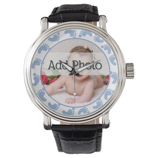 Photo baby boy with blue footprints watch (Front)