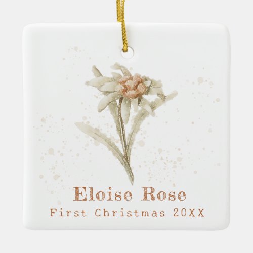 Photo Baby First Christmas Edelweiss Ceramic Ornament