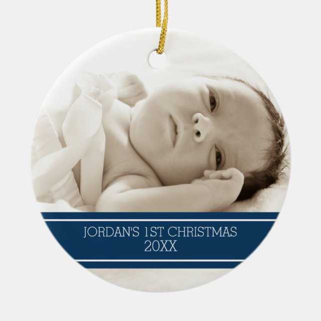 Photo Baby First Christmas Ornament Blue (Front)