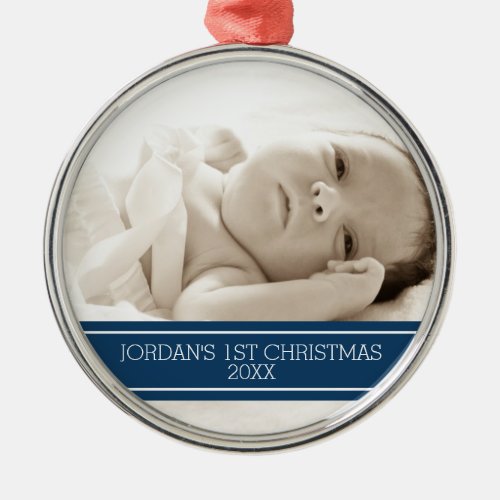 Photo Baby First Christmas Ornament Blue