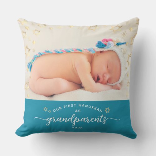 Photo Baby First Hanukkah Grandparents Star David Throw Pillow