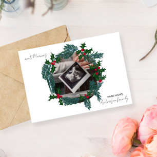 Photo baby framed in Christmas wreath Holiday Card