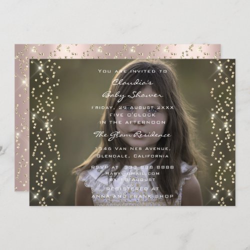 Photo Baby Girl Boy Birthday Rose Gold Confetti Invitation