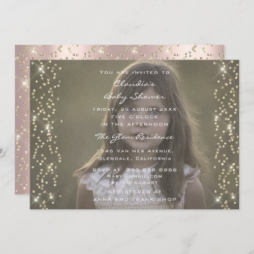 Photo Baby Girl Boy Birthday Rose Gold Confetti Invitation