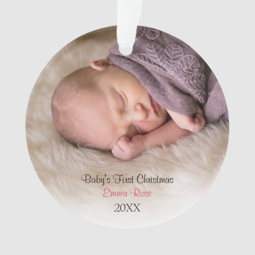 Photo Baby Girl Pink Babys First Christmas Ornament