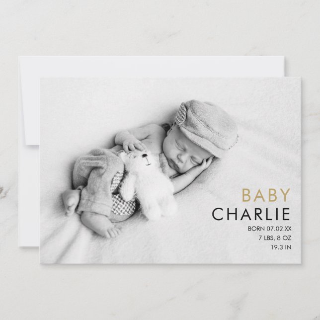 Photo Baby Modern Gold Love Hearts Elegant Birth Card (Front)