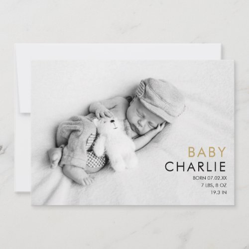 Photo Baby Modern Gold Love Hearts Elegant Birth Card