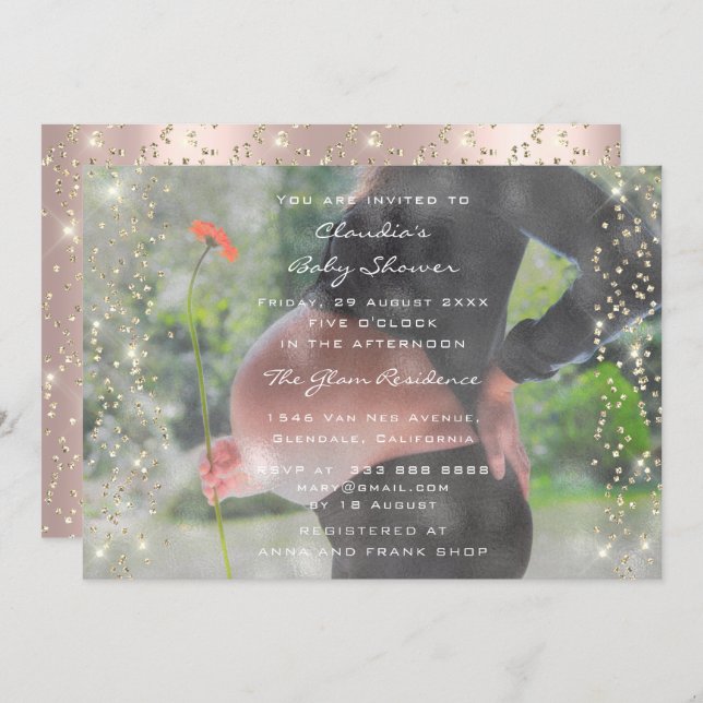 Photo Baby Shower Birthday Rose Gold Confetti Invitation (Front/Back)