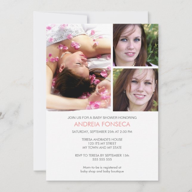 Photo Baby Shower Invitations for Girls with Bird (Front)