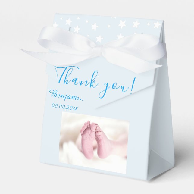 Photo Baby shower Party Blue Favor Boxes (Front Side)