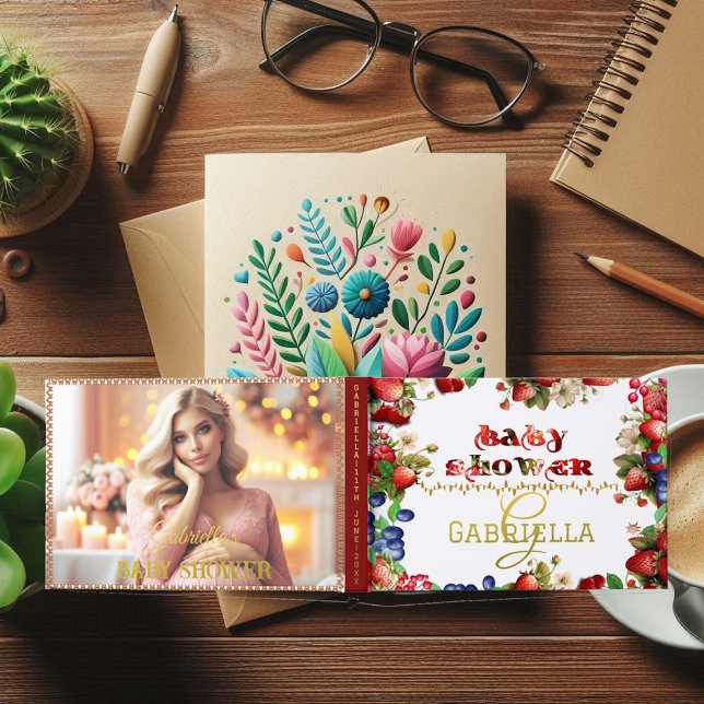 Photo Baby Shower Very Berry Sweet Strawberry Cute Foil Guest Book (Photo Baby Shower Very Berry Sweet Strawberry Cute Foil Guest Book)