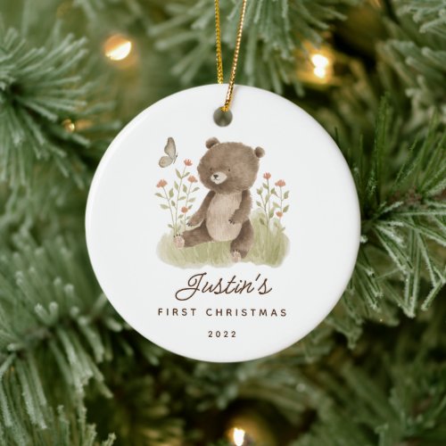 Photo Babys First Christmas Bear Ceramic Ornament