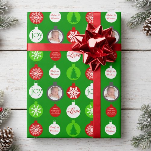 Photo Baby's First Christmas Red and Green Wrapping Paper