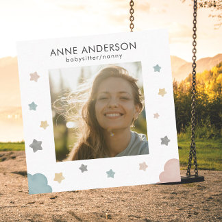 Photo Babysitter Childcare Nanny Daycare Stars Square Business Card