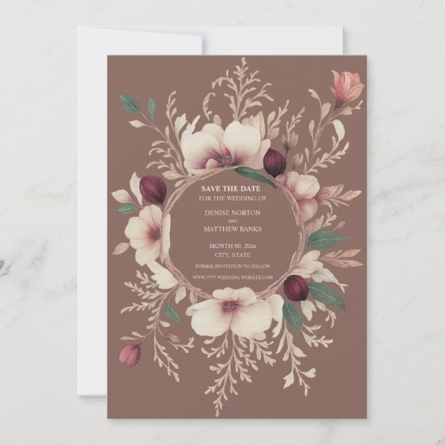 Photo Back Mocha and Cream Floral Save The Date (Front)