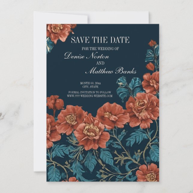 Photo Back Navy and Rust Floral Save The Date (Front)
