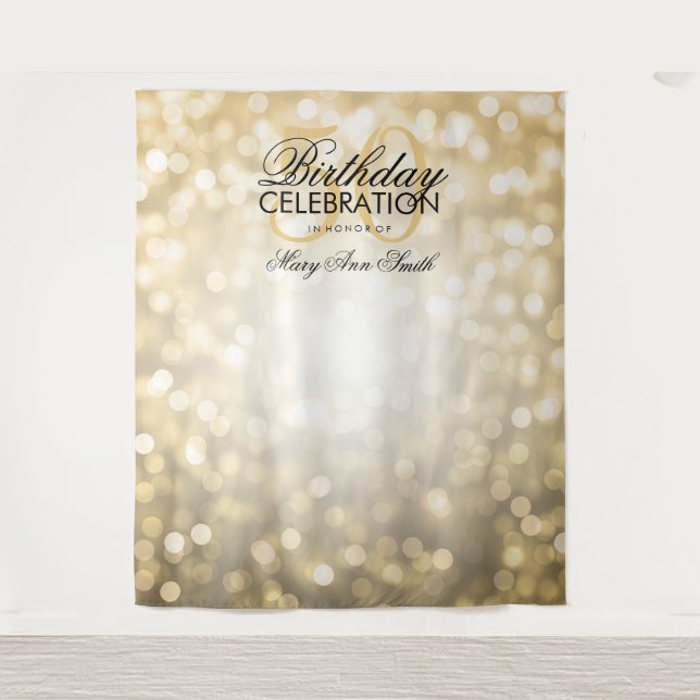 Photo Backdrop 50th Birthday Gold Glitter Lights (Front)