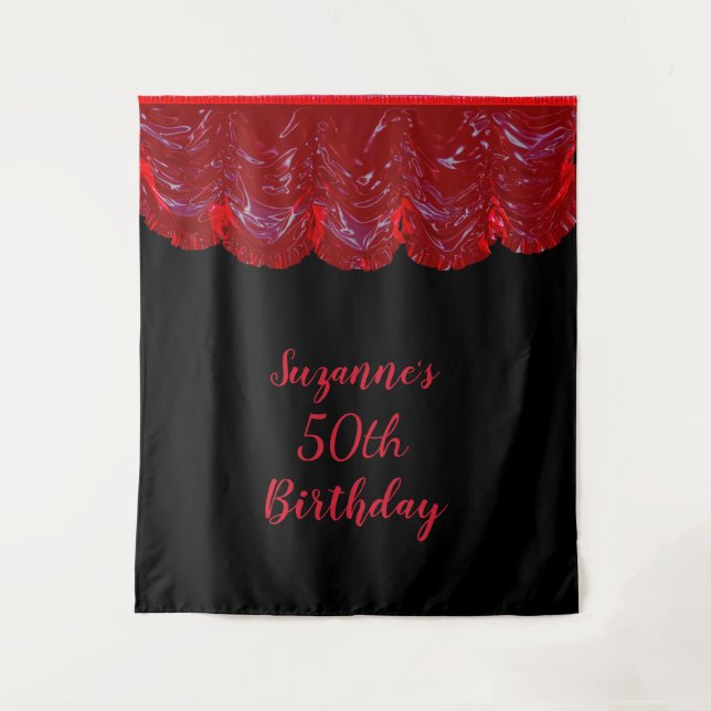 Photo Backdrop 50th Birthday Party Black Red (Front)