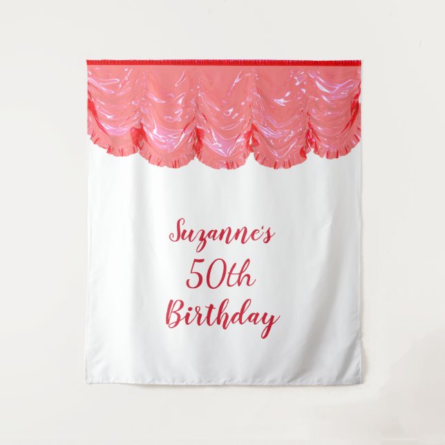 Photo Backdrop 50th Birthday Party Black Red (Front)