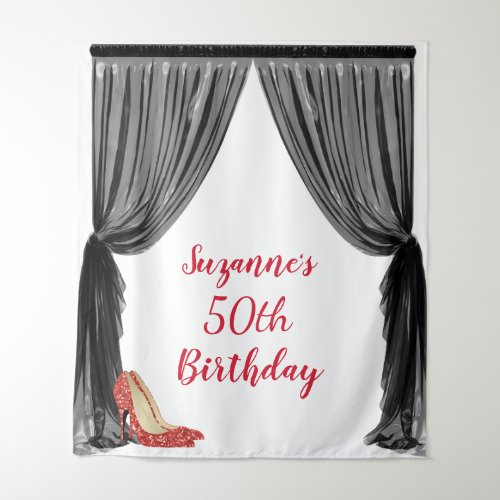 Photo Backdrop 50th Birthday Party Black Red