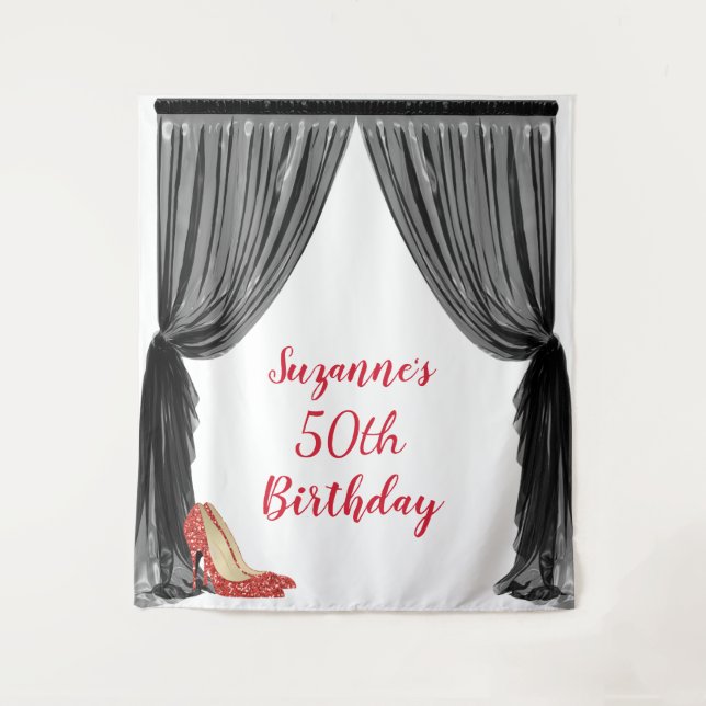 Photo Backdrop 50th Birthday Party Black Red (Front)