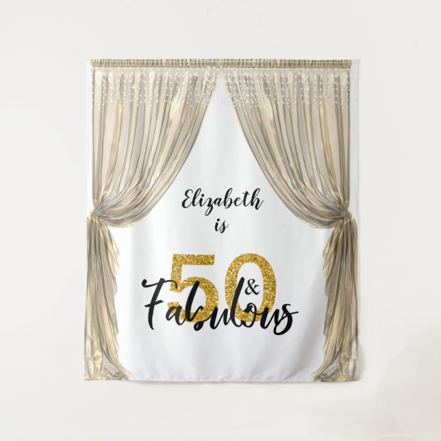 Photo Backdrop 50th Birthday Party Gold Curtain (Front)