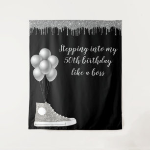 Photo Backdrop 50th Birthday Party Silver Glitter
