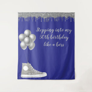 Photo Backdrop 50th Birthday Party Silver Glitter