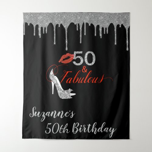 Photo Backdrop 50th Birthday Party Silver Glitter