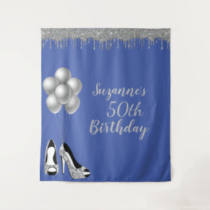 Photo Backdrop 50th Birthday Party Silver Glitter