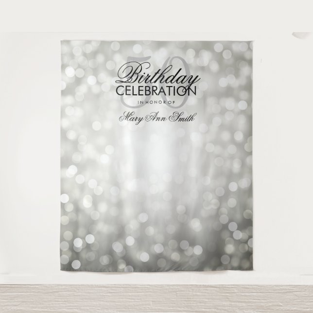 Photo Backdrop 50th Birthday Silver Glitter Lights (Front)