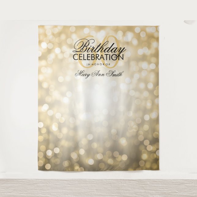 Photo Backdrop 60th Birthday Gold Glitter Lights (Front)