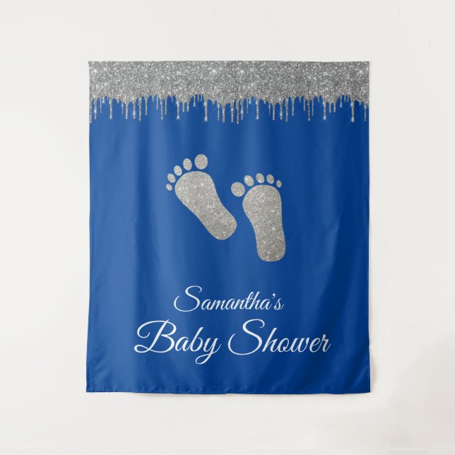 Photo Backdrop Baby Shower Feet Silver Glitter (Front)