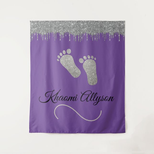 Photo Backdrop Baby Shower Feet Silver Glitter (Front)
