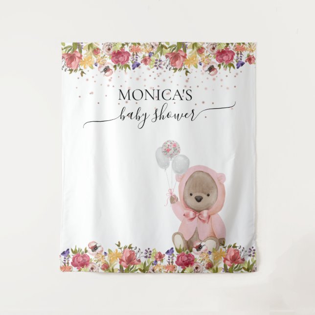 Photo Backdrop Baby Shower Pink Teddy Bear  (Front)