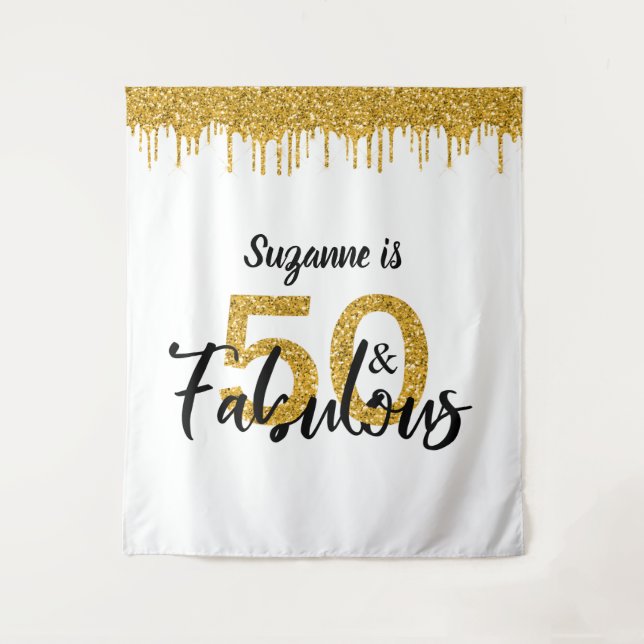 Photo Backdrop Booth 50 and Fabulous Party Gold (Front)