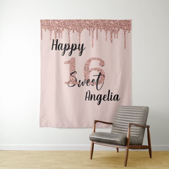 Photo Backdrop Booth Sweet 16 Sixteen Rose Gold (In Situ)